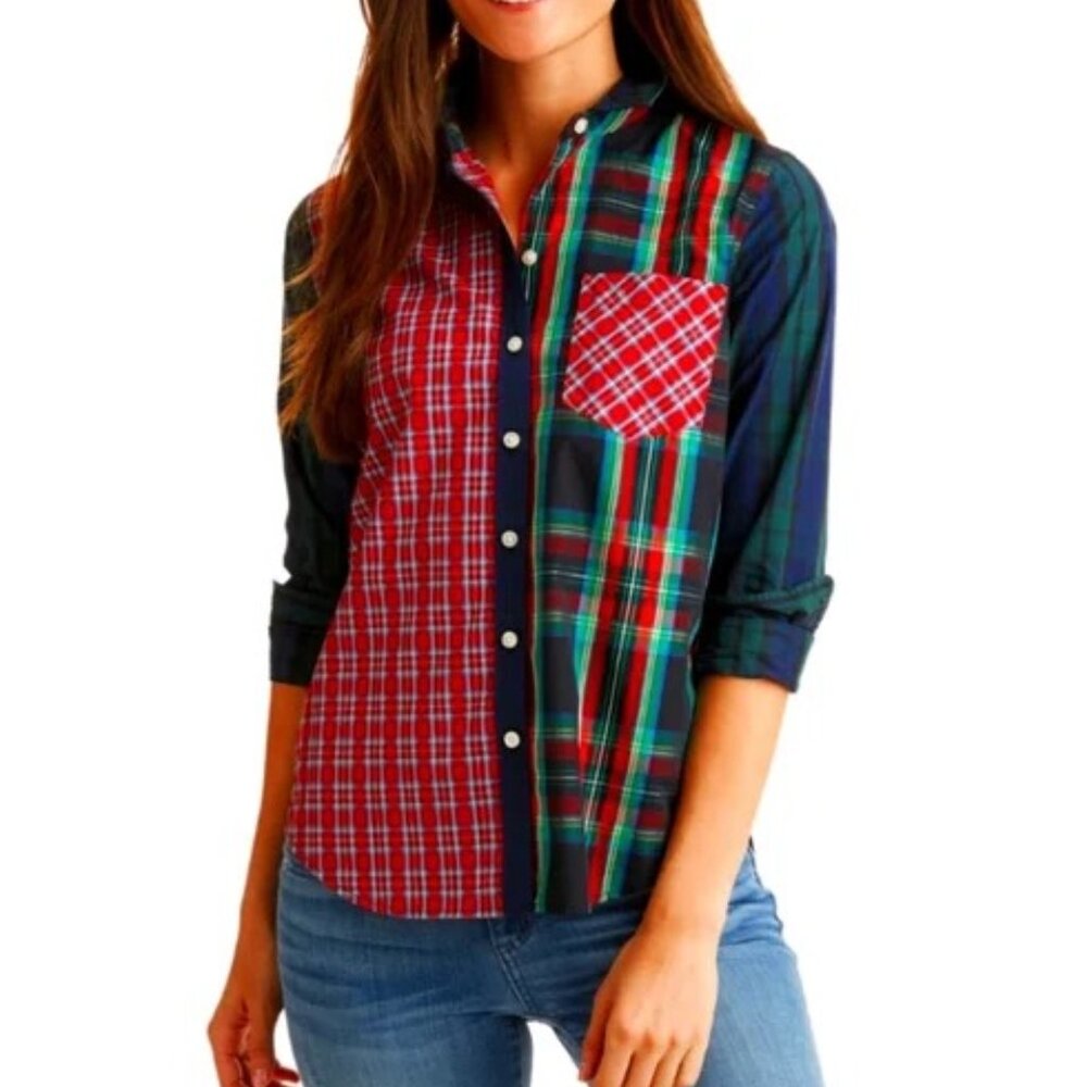 Vineyard Vines Women's Holiday Madras Plaid Button Down Size 0 Preppy Christmas